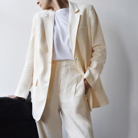 Everlane Oversized Linen Blazer Ivory White Single Breasted Jacket Size 12 NWOT - Picture 3 of 13